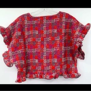 Zara Women’s ruffle short sleeve crop top tweed sweater